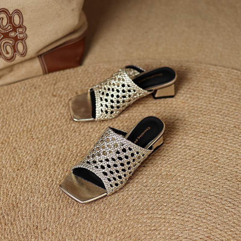 

Krazing Pot Гладиаторские соломенные мюли летние размер 42 золотистого цвета на толстом каблуке женские сандалии с открытым носком 35 золотой