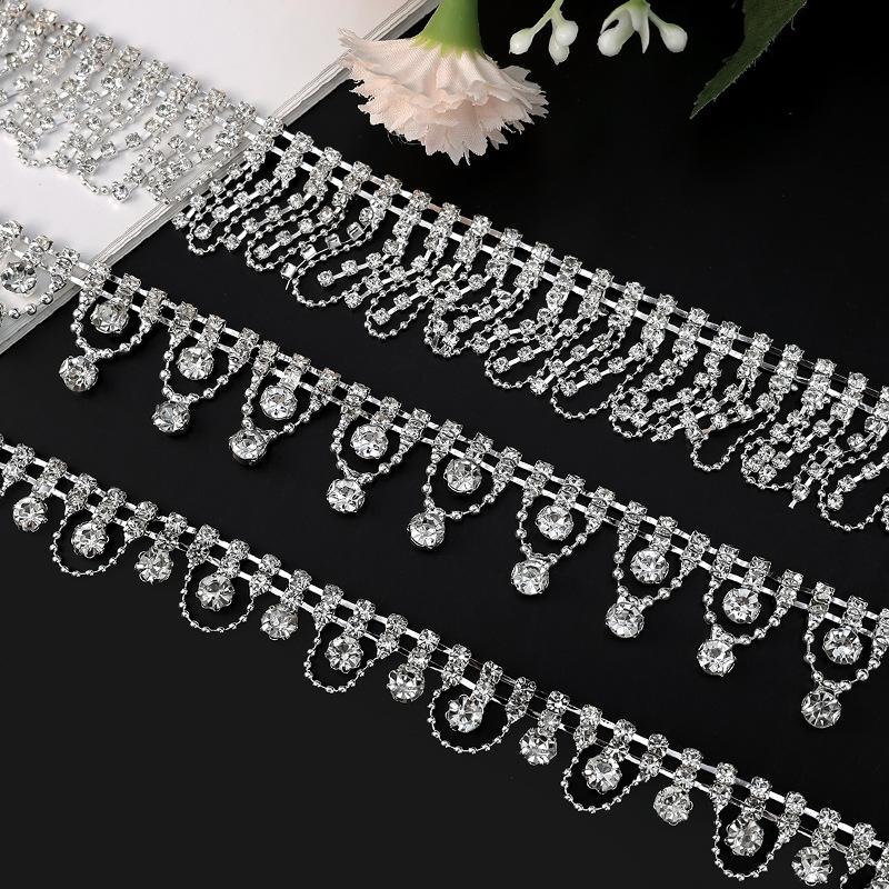 10Yards Rhinestone Chain Sparkle Crystal Diamond Silver Tassel Rhinestone Clothing Accessories DIY Wedding Party Gift Decoration
