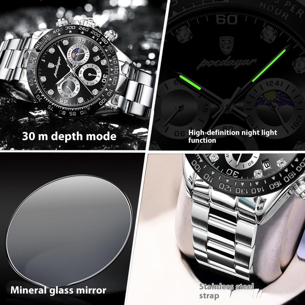 Fashion Classic Brand Men's Watch New Waterproof Luminous Multi-function Quartz Watch Business Sports Clock Chronograph