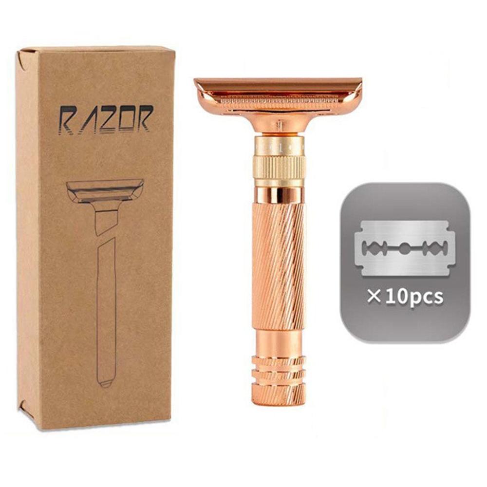 8-Speed Manual Adjustable Razor Double-Sided Safety Old-Fashioned Shaver with 10 Replacement Blades
