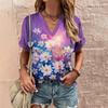 Summer Women's T-shirt V-neck Short-sleeved Floral Graphic Printing Outdoor T-shirt Women's Casual Clothing Street Shirt