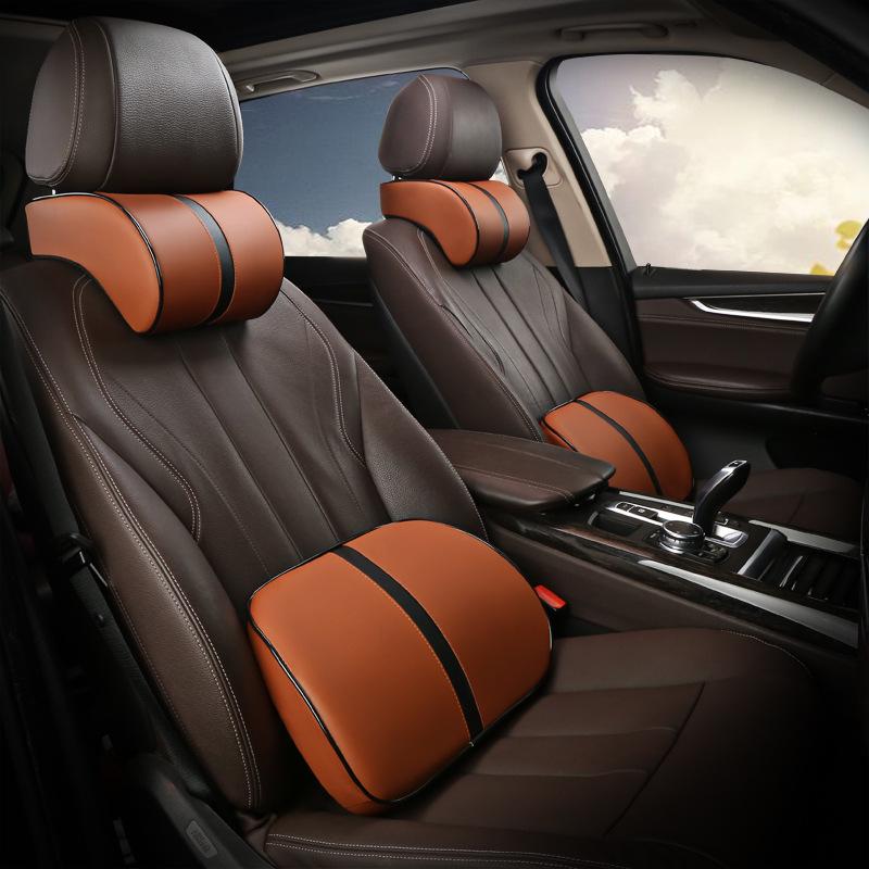 Memory Foam Leather Neck & Lumbar Support Pillow for Car - All Season Protection