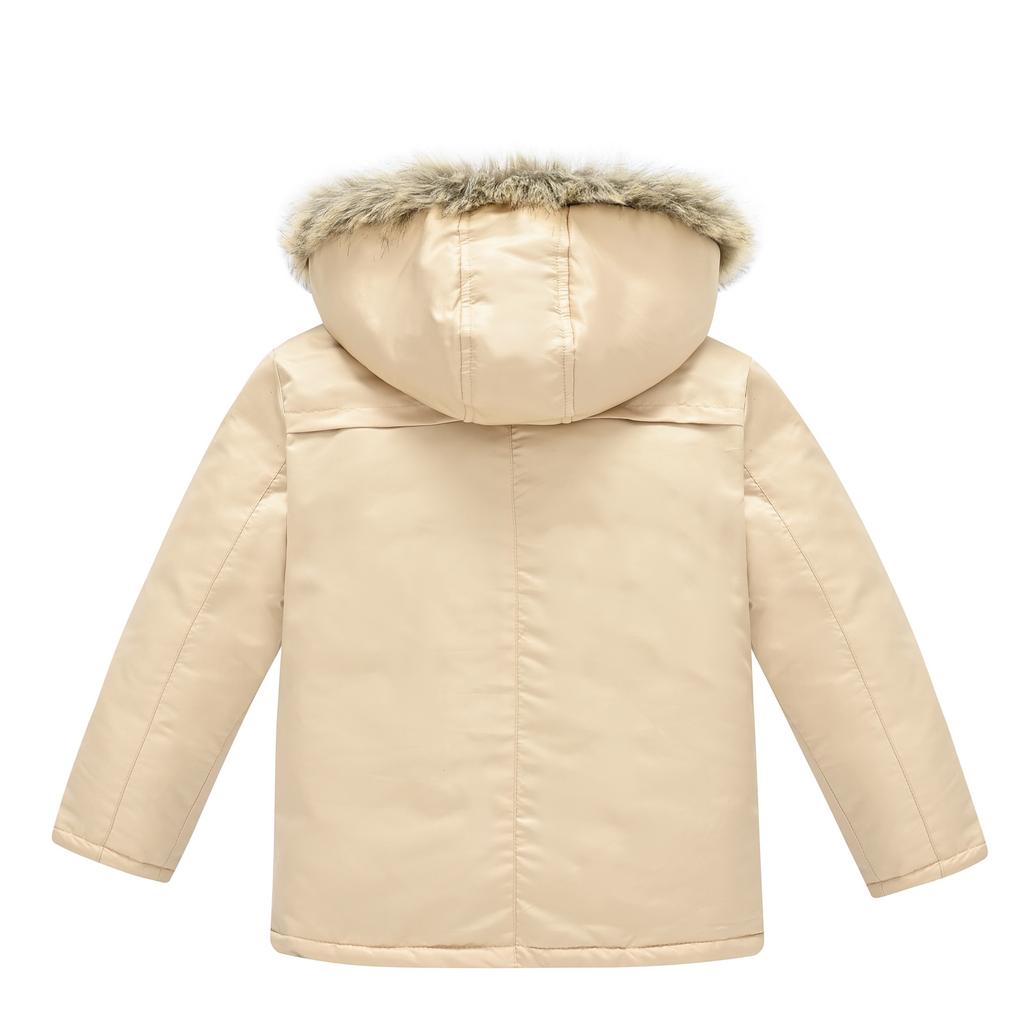 Middle and Big Children's Cotton Jacket Solid Color Thickened Warm Rushing Jacket Boys and Girls Hair Collar Removable Hooded Jacket