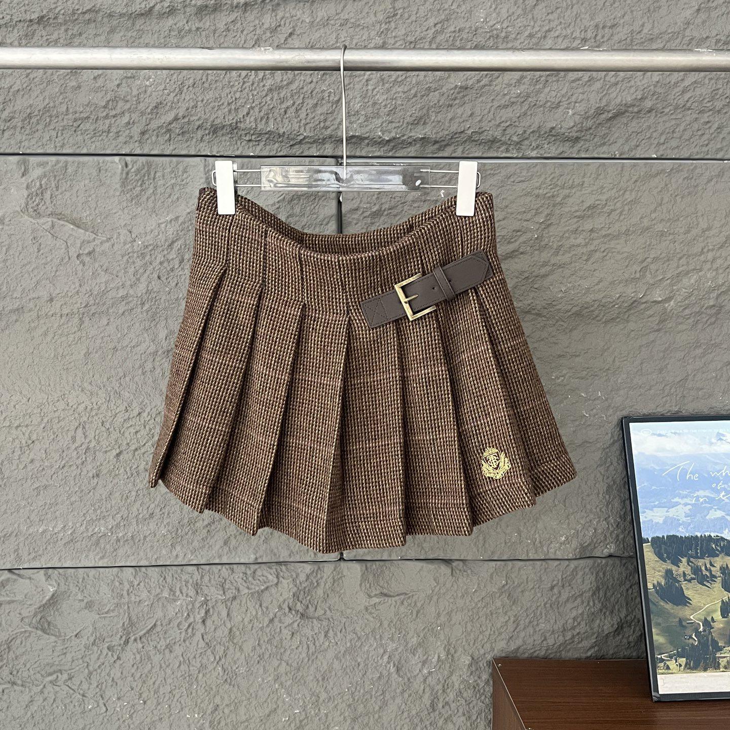 Zhao Lusi Style 2025 A/W College Embroidered Pleated Skirt Women Medium коричневый