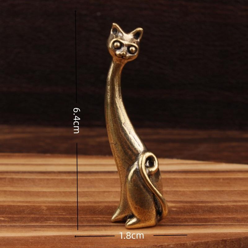 Lustige Katze Messing Kleine Ornament Heim Büro Schreibtisch Kätzchen Figuren Handgefertigt Tischplatte Kupfer Tier Skulptur Dekoration Handwerk