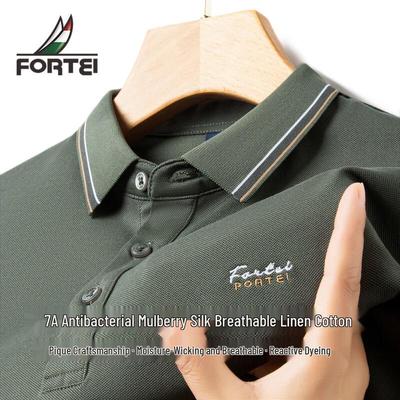 FORTEI Men's 7A Antibacterial Silk Blend Business Casual Polo Shirt