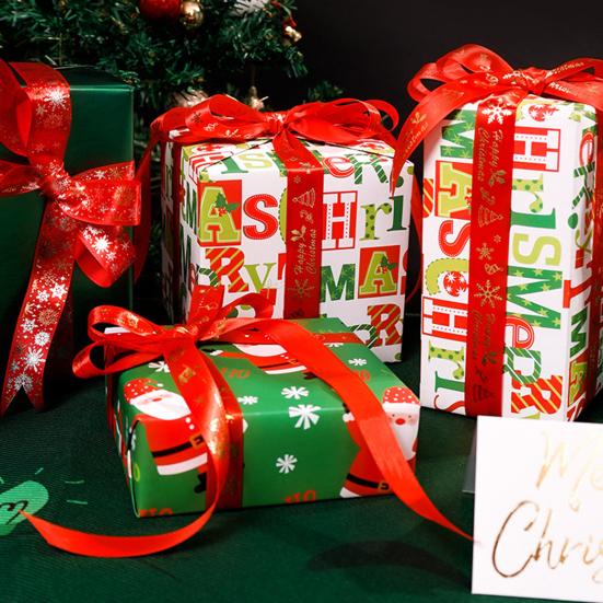 Christmas Wrapping Paper Roll 17 Inch Merry Christmas Santa Claus Gift Wrapping Paper Reversible Winter Holiday Gift Wrap for Present Wrap Packaging
