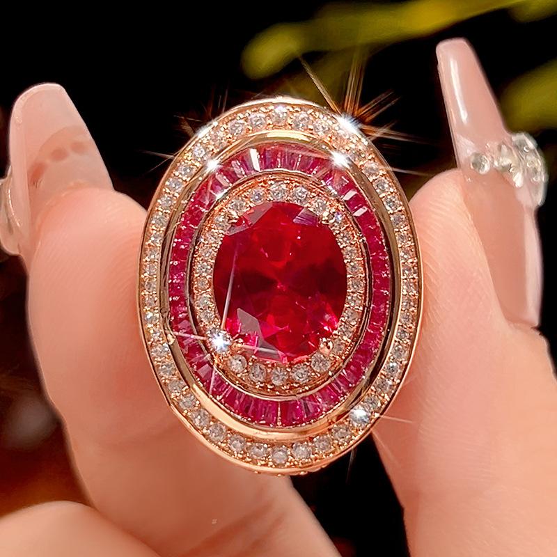 

Jewelry Simulation Red Corundum Egg-Shaped Rose Gold Texture Set Bead Main Stone 10 * 12