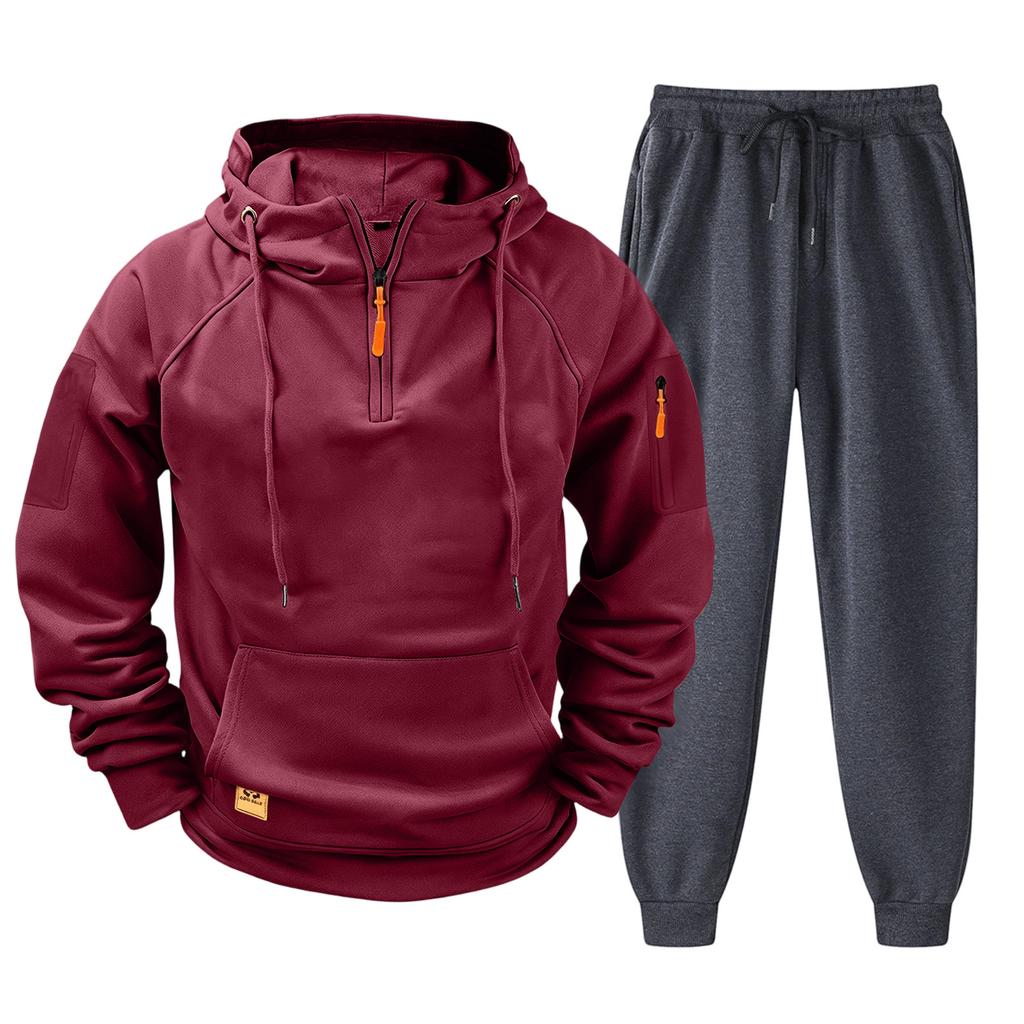 Men's Casual Hoodie and Jogger Set - Long Sleeve Drawstring Sweatsuit with Multiple Pockets for Fall Winter (Dark Gray)