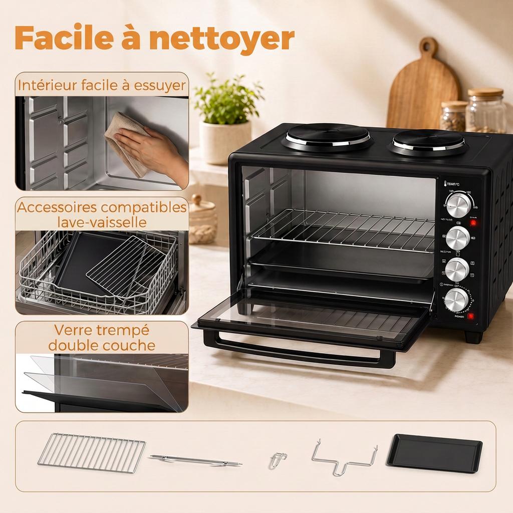 Mini Oven, 46 L, 2850 W, 2 Baking Trays, Rotisserie, Convection, Timer, Black
