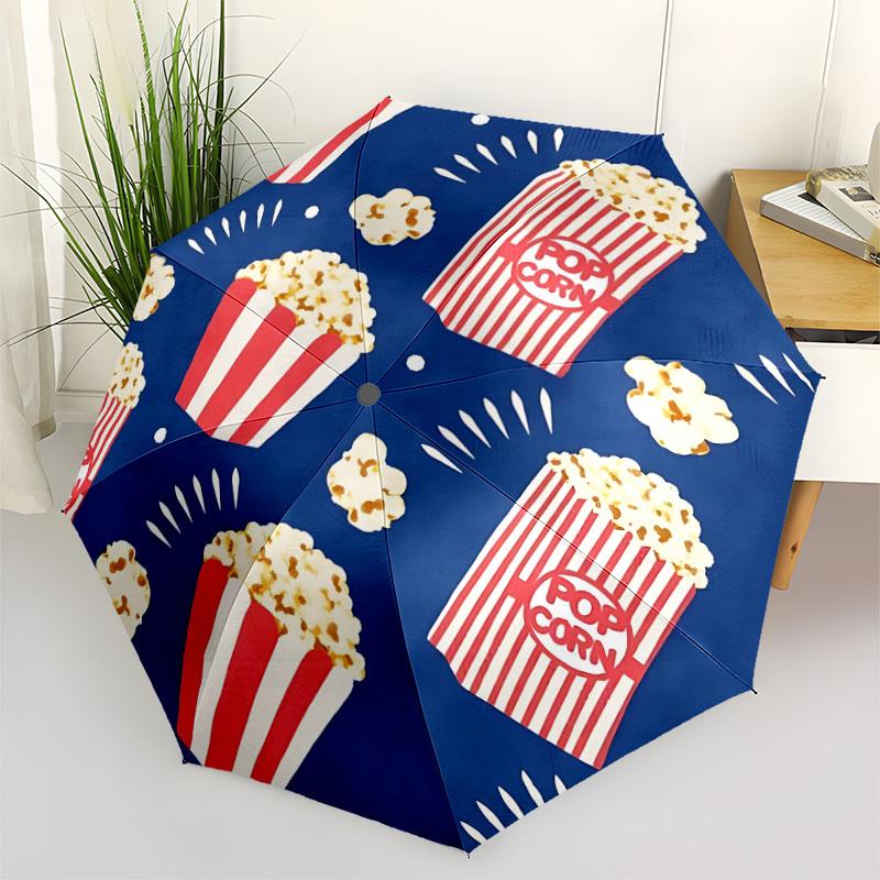 1pc Popcorn Pattern Automatic Folding Umbrella - Compact 8-Rib Design, Durable Plastic & Iron, Lightweight for Outdoor Daily Use149