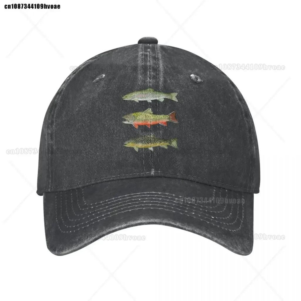 Braune Bachforelle Triade Baseballkappe Unisex Used Gewaschen Snapback Kappe Angeln Fliegenfischen Outdoor Laufen Golfkappen Hut