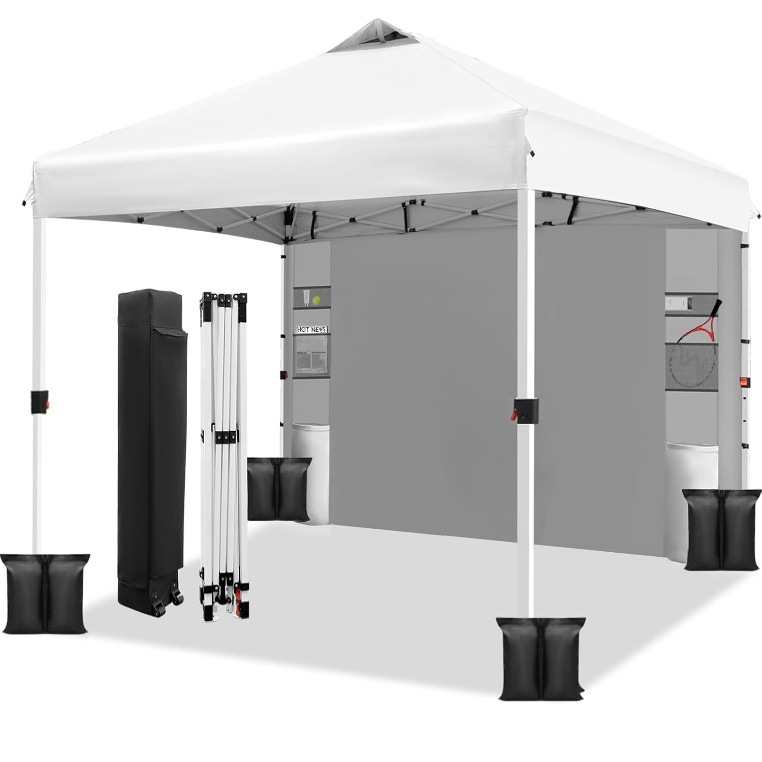 

10x10 Pop Up Canopy Tent,One-Button Push Setup,Pop Up Tent with 1 Sidewall and 6 Pockets,Adjustable Height Instant, Customized