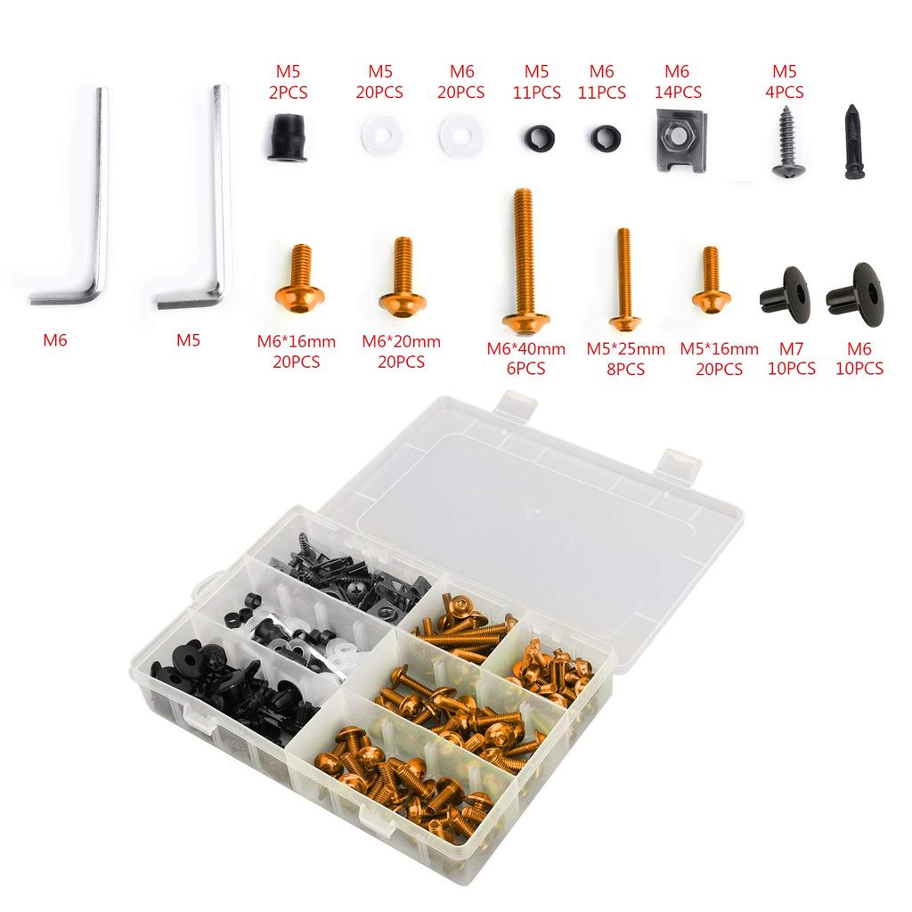 Viprh Motorcycle 198PCS Universal Fairing Bolts Screws Bodywork Kit Compatible with Honda Kawasaki Ducati Gold