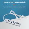 USB 6 Port Card Reader High Speed Transmission Memory TF Hub Multi Splitter Port Plug and Play USB 2.0 for Laptop Computer PC