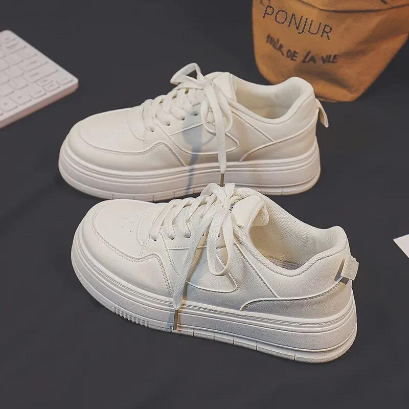Women's Thick-Soled White Sneakers: All-Match Student Style, New Spring Casuals, High-Value Y01