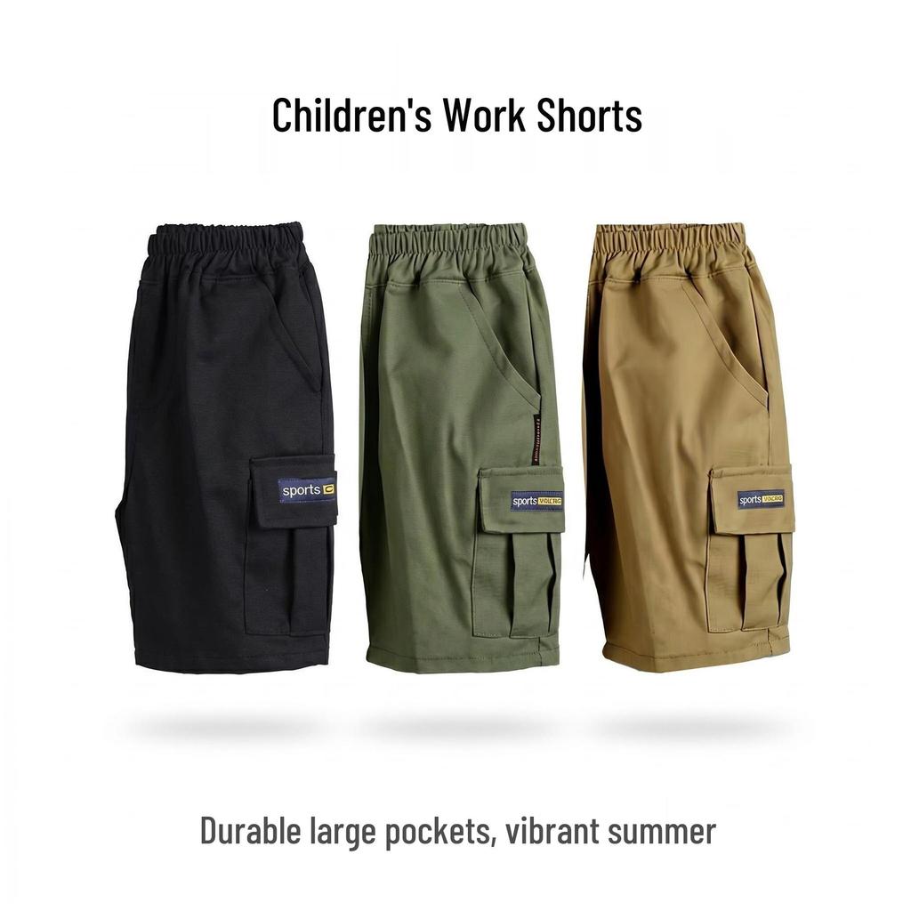 Boys' Cotton Summer Shorts with 3D Pockets - Casual Loose Fit for Kids