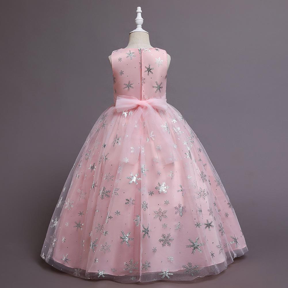 Summer Spring Autumn Kids Teen Girl Dress Sleeveless Snowflake Embroidery Mesh Princess Dresses Children Tutu Flower Girls Kid Party Ball Gown