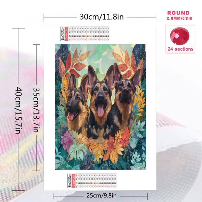 German Shepherd Pattern  3pcs 100% Round Full Drill 5D DIY Diamond Painting Embroidery Cross Stitch Rhinestone Décor