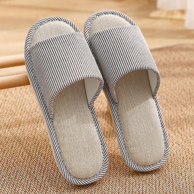 Lněné pantofle dámské savé prodyšné jarní a podzimní letní domácí tiché protiskluzové pro čtyři roční období domácí bavlněné a lněné pantofle pánské