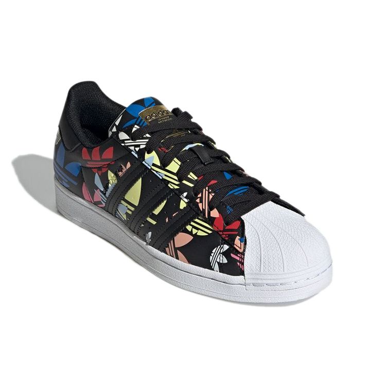 Adidas Originals Superstar Synthetic Leather Low-Top Sneakers Unisex Sneakers Black Multicolor H00182