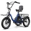 Tricicletă electrică APEFOX RH30 cu roată gonflabilă de 18", 500W, baterie de 15Ah, spătar și coș de depozitare, 6 viteze, tricicletă pliabilă pentru uz casnic cu asistență electrică.