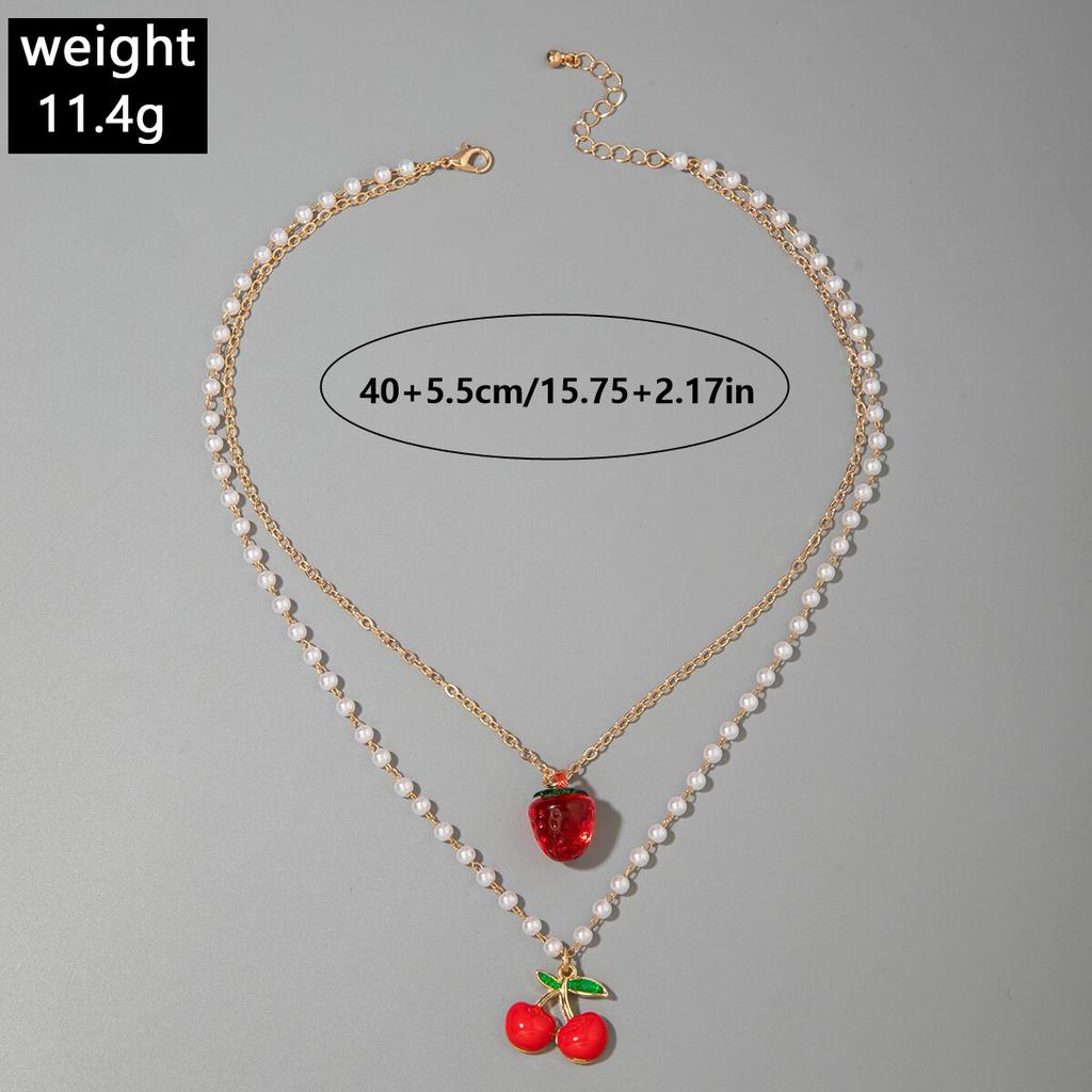 JMXD Women’s Faux Pearl Cherry Fruit Collarbone Necklace, Trendy Bestseller Premium Elegant Minimalist Fashion Versatile Gift for Her