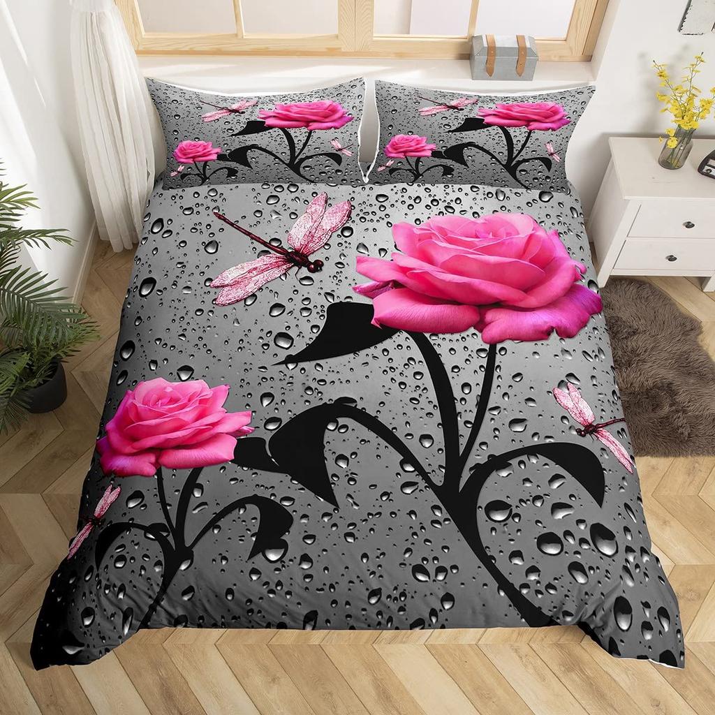 Comforter Dragonfly Flowers Bedding Set Rustic Aesthetic Animal Dragonflies Farmhouse Comforter Gifts For Women Girls