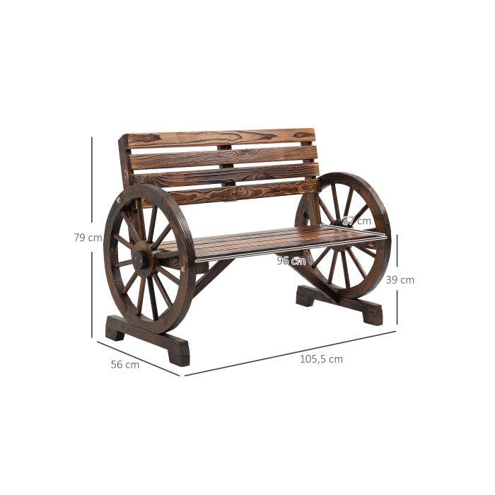 Holzbank - 2 Plätze - Armlehnen - Rollen - Rustikaler Stil