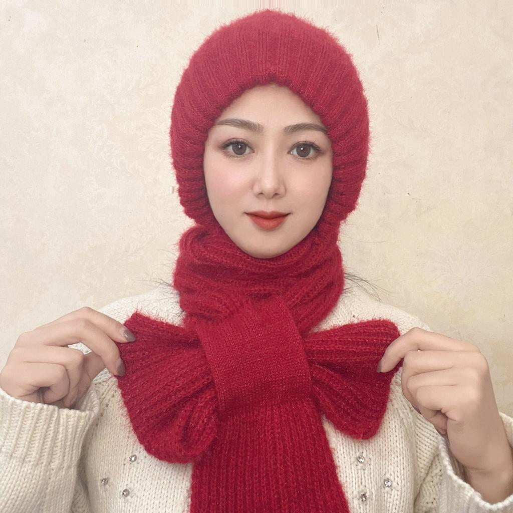 Integrated Plush Hood Scarf Fleece Knit Hat Windproof Neck Warmer Extreme Cold Snow Protection Winter Thermal Essential