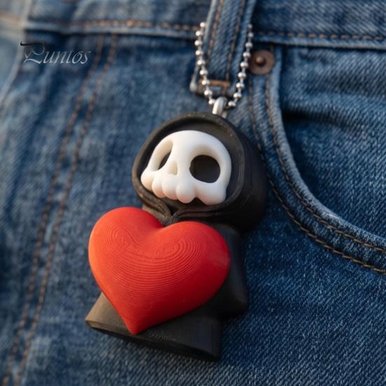 Backpack Accessory Holding Heart Grim Reaper Keychain Charm, 3D Printed Gothic Skull Decor with Ornament Ball Chain, Backpacks Bags Purse Hanging
