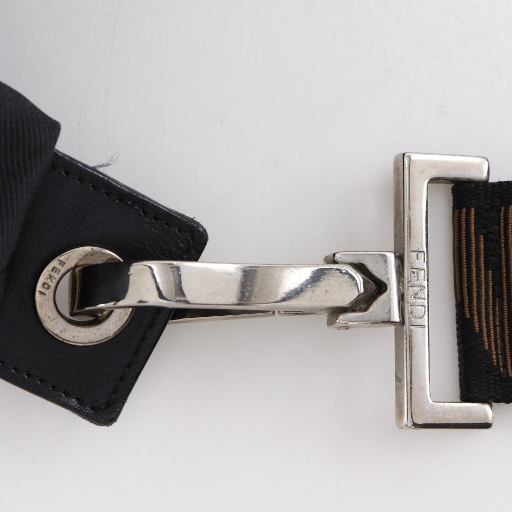 Fendi Logo Handbag One Handle Black Nylon Canvas Women Used