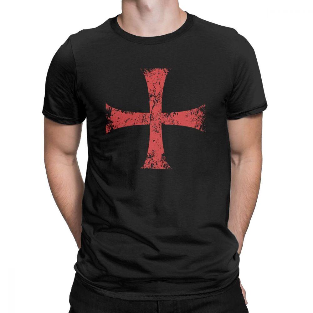 Herren T-Shirt Distressed Kreuzritter Templerorden Kreuz T-Shirts Premium Baumwolle T-Shirt Rundhals T-Shirt Kurzarm Kleidung Übergröße