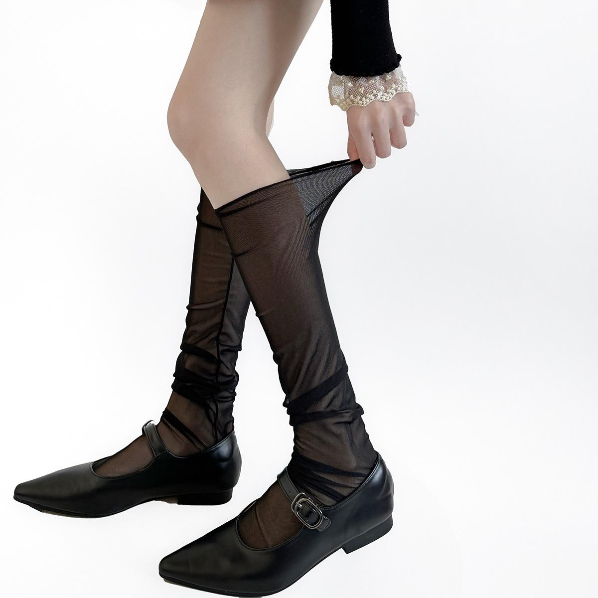 

Fashion Women s Stockings Summer Thin Breathable Mesh Knee Socks JK Lolita Kawaii Girls Stockings Long Legging Socks Stockings One Size чорний