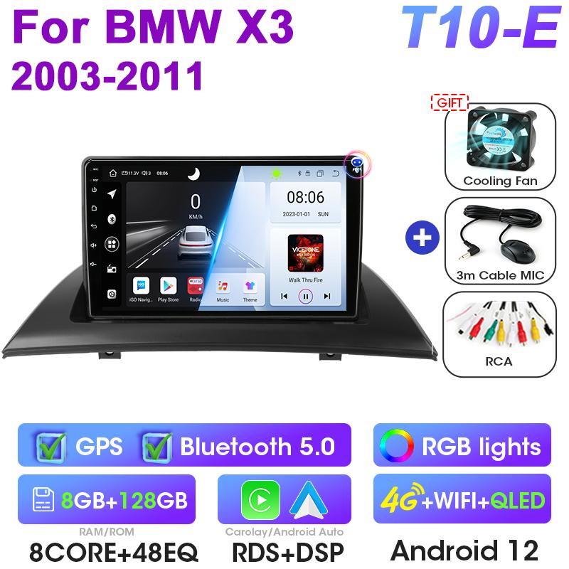 Für BMW X3 E83 2003 - 2011 2 Din Android 12 Autoradio GPS Navigation 4G WIFI Carplay Auto intelligente Systeme Smart Autoradio