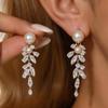Champagne Pearl & Zircon Tassel Earrings - Korean Style Light Luxury Elegant Design