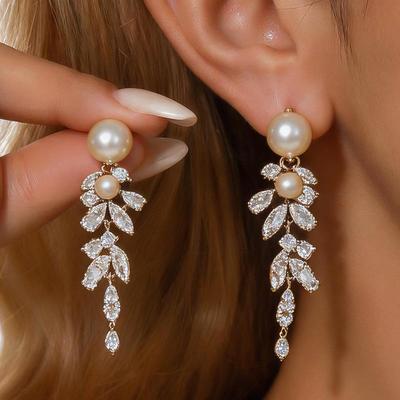 Champagne Pearl & Zircon Tassel Earrings - Korean Style Light Luxury Elegant Design