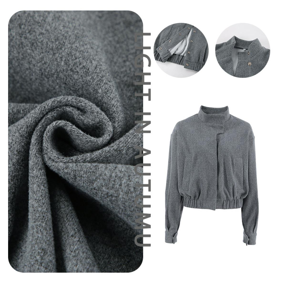 

2025 Осень Зима Новое Женское Короткое Пальто Серого Цвета из Шерстяной Смеси со Стойкой - Европейско-Американский Стиль, Минималистичная, Универсальная Верхняя Одежда для Леди L