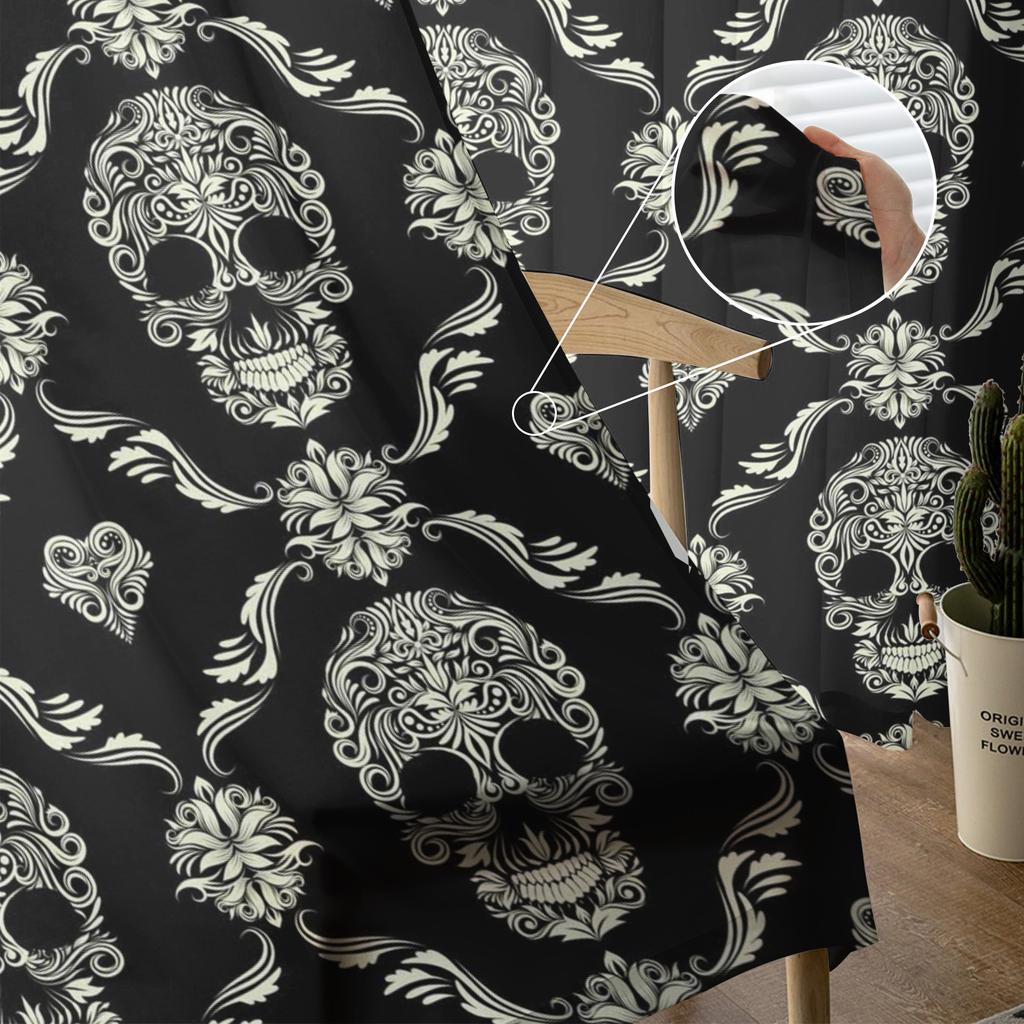 Skull Black Sheer Curtains Window Tulle Curtains For Living Room Bedroom For Kitchen Veiling Curtains Decoration