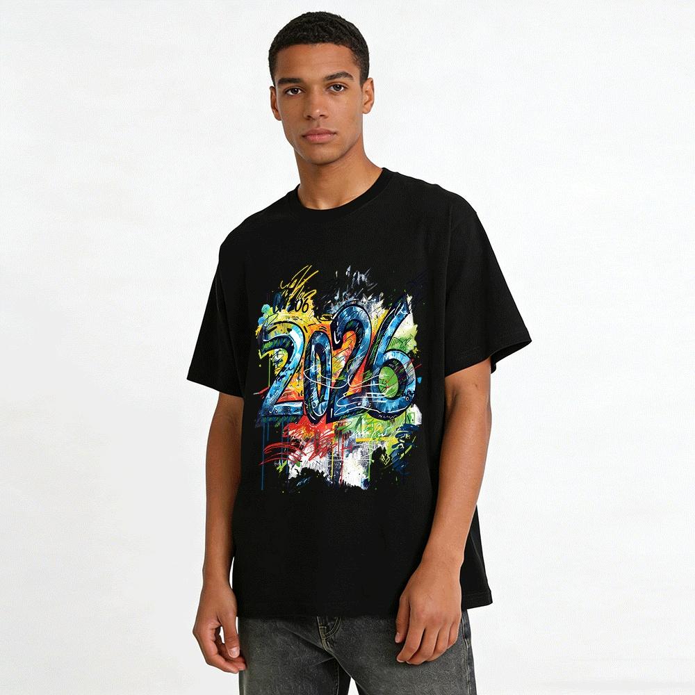 Graffiti Style 2026 Print Trendy Streetwear Casual Short Sleeve Top Pure Cotton T-shirt