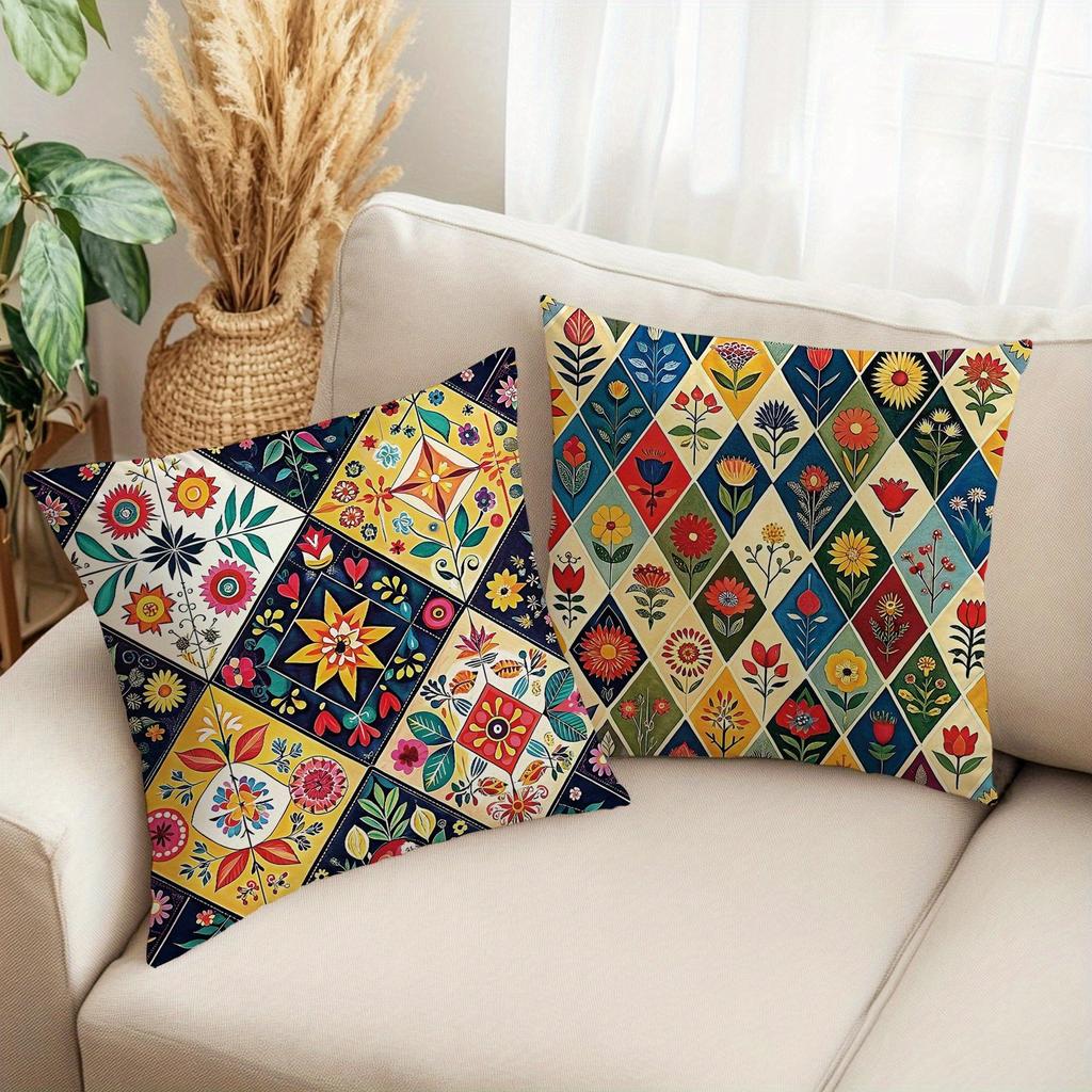 Color - Pop Geometric Floral Pillow CoversLiving Room Sofa Cushion Cover, Soft and Comfortable, Bedroom Room Decoration