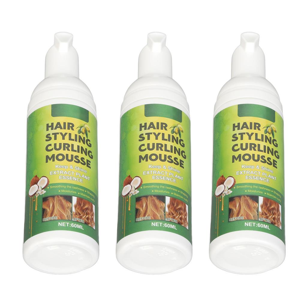 3PCS 60ml Hair Curling Mousse Frizz Control Styling Mousse Curly Hair Care Moisturizing and Nourishing Spray
