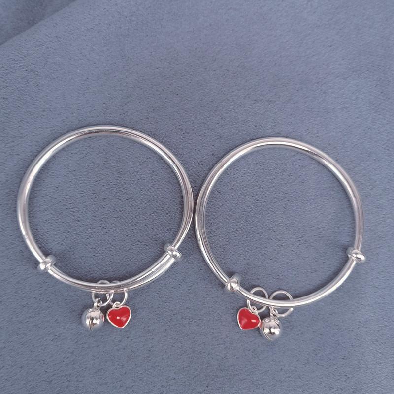 

Sterling Silver Children s Bangle with Red Heart and Jingle Bells - Perfect Baby Gift
