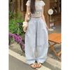 Idle Style Drawstring Matchet Pants Light Blue Casual Pants Women's Autumn Loose Loose Pants Easiest for Match Mop Pants Pants