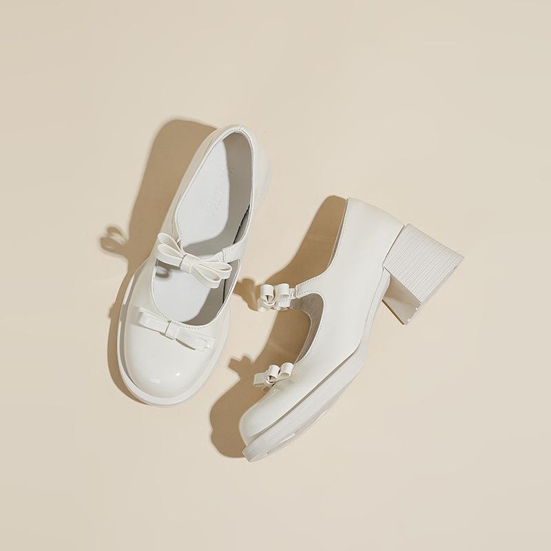 

Французские туфли в стиле Хепберн, маленькие кожаные, черные, на высоком каблуке, с толстым каблуком, на мягкой подошве, не утомляющие ноги, с круглым носком, с вырезом, с бантом, Мэри Джейн 40 грязно-белый