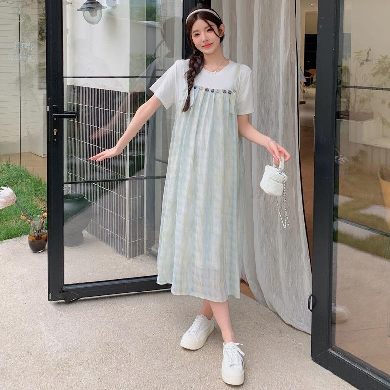 Summer 2026 Internet Celebrity Mint Green Tie-Dye Two-Piece Maternity Dress 2XL