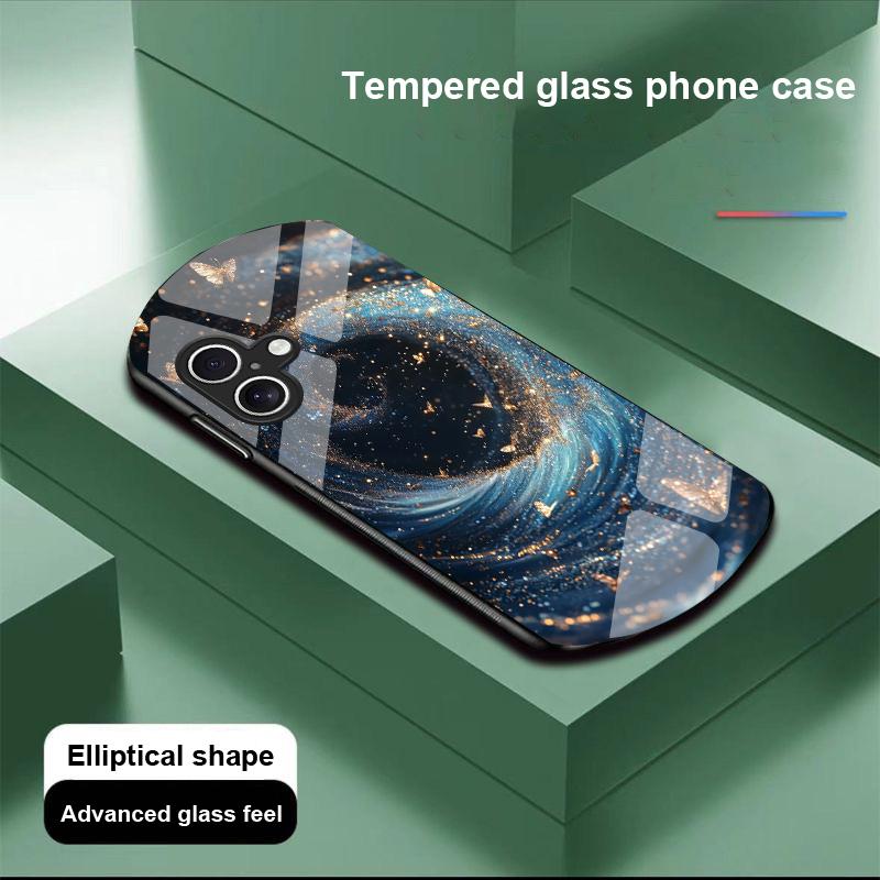 Spiral Vortex Black For Apple IPhone 16 11 13 15 14 Pro Max 12 Mini 7 8 Plus XR X XS Elliptical Shaped Tempered Glass Phone Case