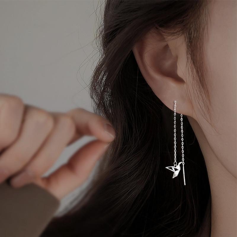 1 Pairs Drop Ear Line Long Hanging Earrings for Women Silver Color Paper Crane Piercing Threader Earing Ear Accessories Jewelry
