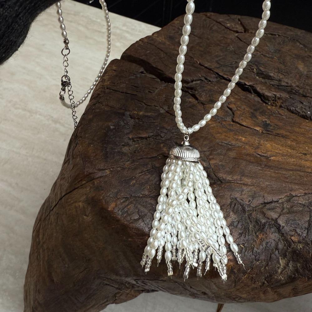 Fashion Pearl Tassel Long Necklaces Adjustable Korean Style Sweater Chain Leather Rope Women's Necklaces Women