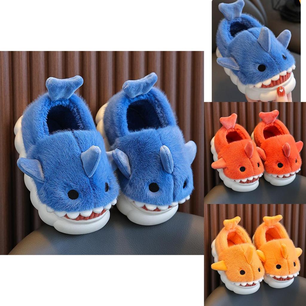 Gemütliche Wasserdichte Kinder Hausschuhe mit Hai-Motiv für Jungen Mädchen Warme Indoor Winter Hausschuhe